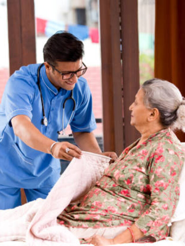 Male nurse takes care old lady